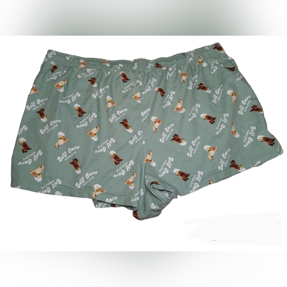 PINK VS | Green "Self Care Comes First" Spa Puppy Sleep Shorts | XL - Picture 2 of 5